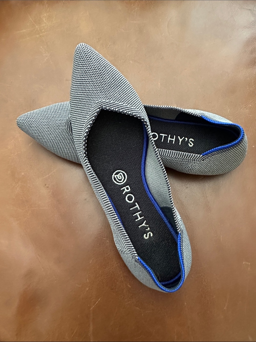 Rothy's The Point II Flats - Women's Slip-On Ballet Shoe Charcoal Gray/ White